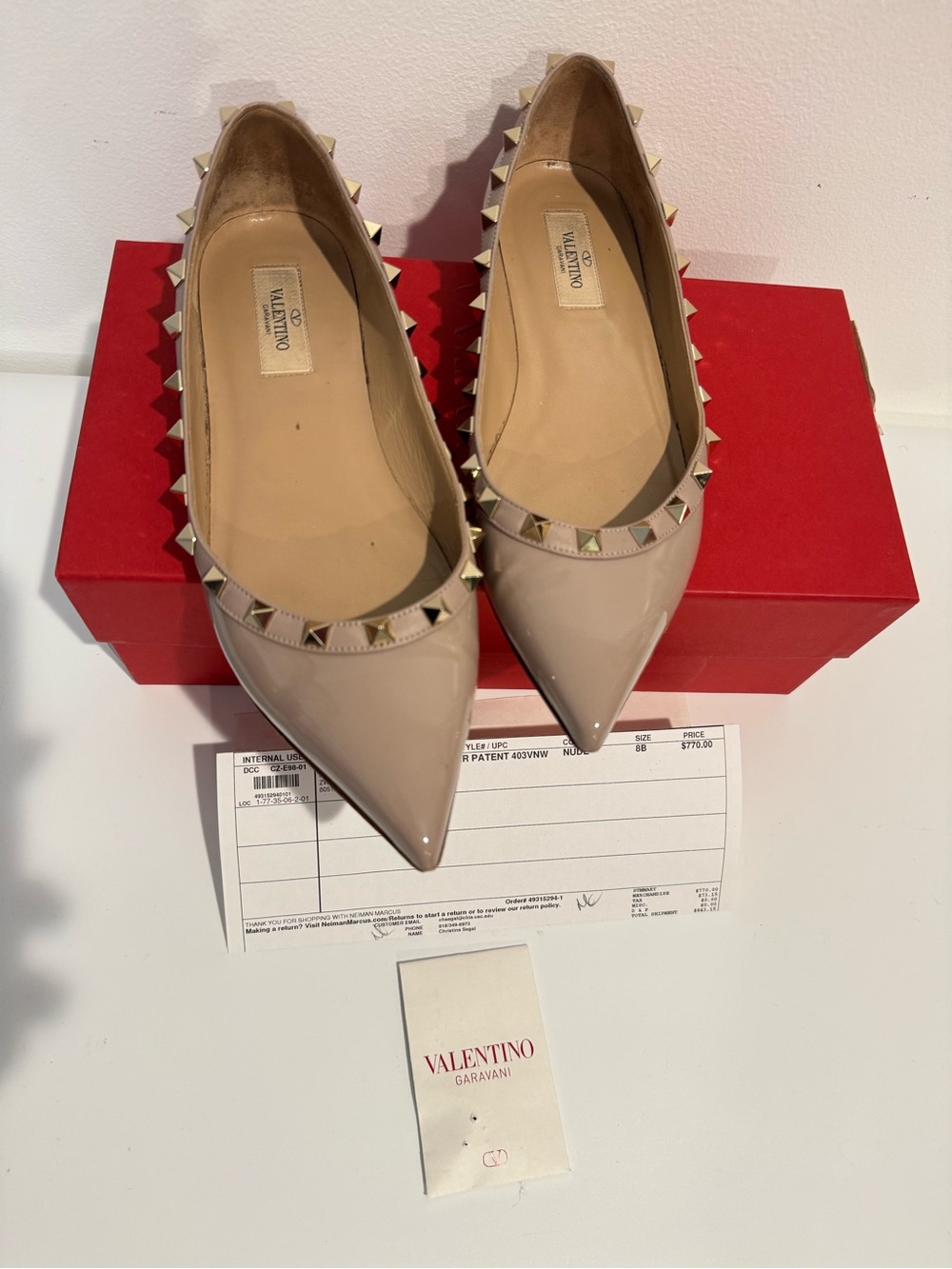 These Valentino Garavani Rockstud Pointed Toe Ballerina Flats nude size 8 - Picture 11 of 16